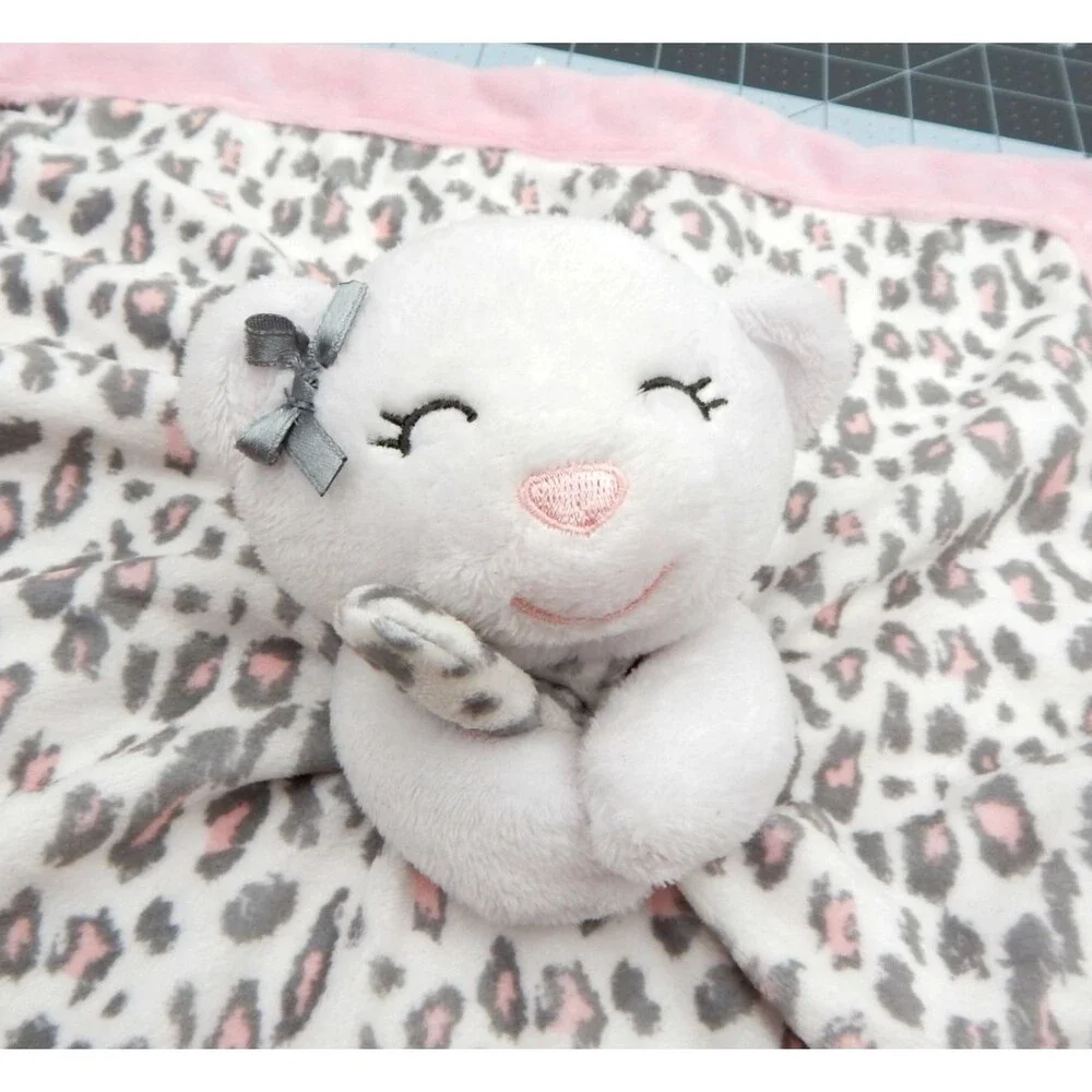 Carters White Bear Baby Lovey Security Animal Cheetah Print Pink Gray Plush Toy